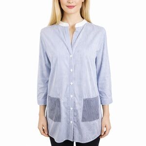 Mark D Sikes Blue Vertical Stripe Button Shirt Tunic Top Dress Pockets Size 6